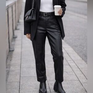 Nine West Faux Leather Straight Leg Pants Size 12 Black High Rise NWT